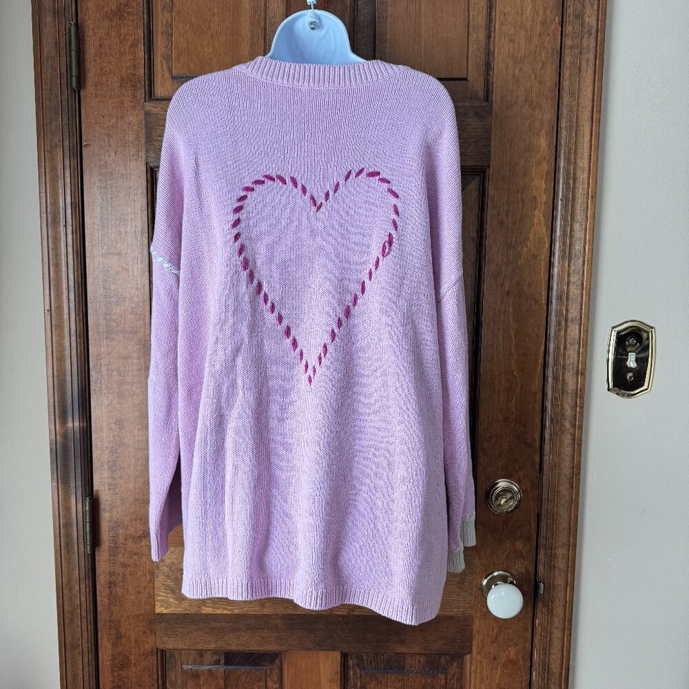 Lisa Todd Pink Sweater w/Dark Pink Heart On Back Size 2X